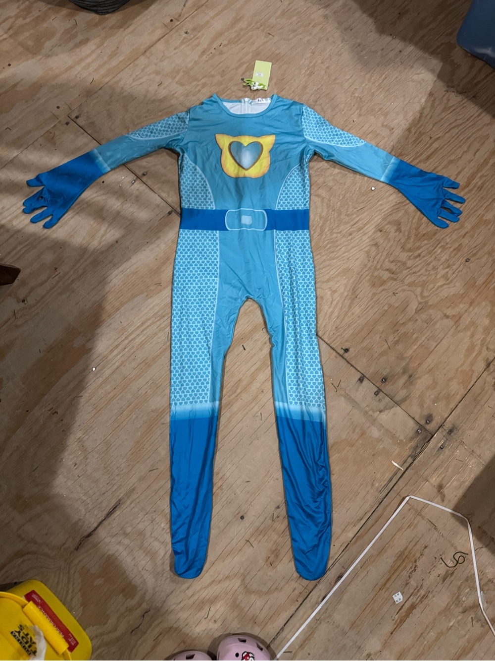 Spirit Blue Kids Superhero Cat Jumpsuit with Yellow Emblem
